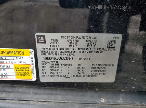 1GKKVRKD5GJ336847 2016 GMC ACADIA Black Widok naklejki z numerem VIN