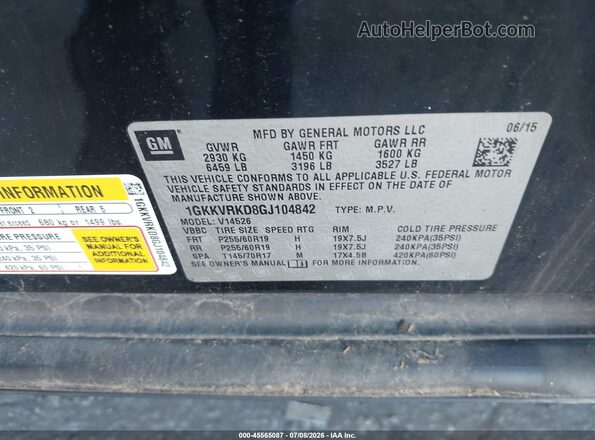 1GKKVRKD8GJ104842 2016 GMC ACADIA Black Engine compartment view