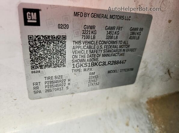 1GKS1BKC3LR288447 2020 GMC YUKON White VIN sticker view