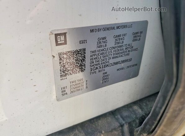 1GKS1BKD2MR289910 2021 GMC YUKON White VIN sticker view