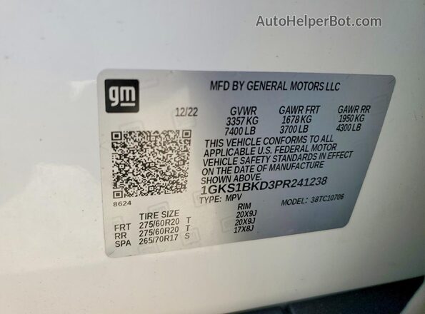 1GKS1BKD3PR241238 2023 GMC YUKON White 360 interior view