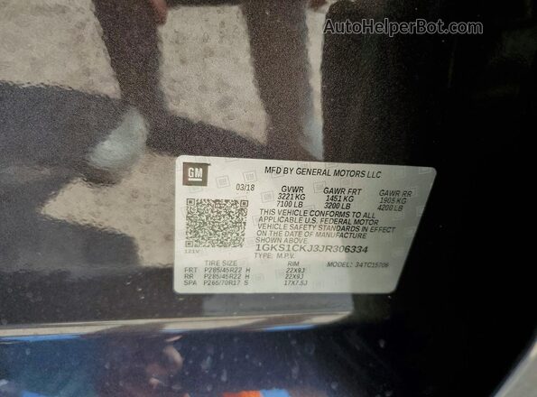 1GKS1CKJ3JR306334 2018 GMC YUKON Black VIN կոդի պիտակի տեսք