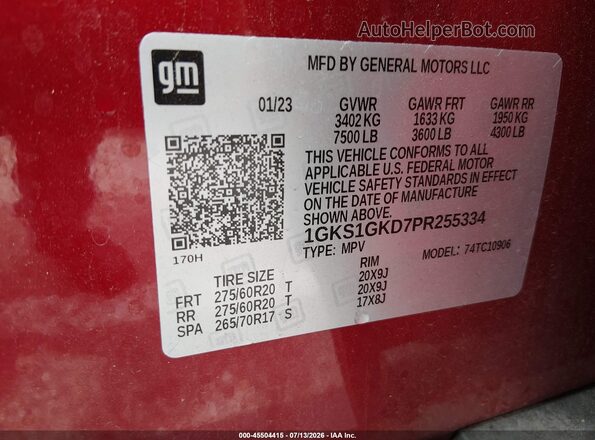 1GKS1GKD7PR255334 2023 GMC YUKON Red Շարժիչի բաժամունքի տեսք