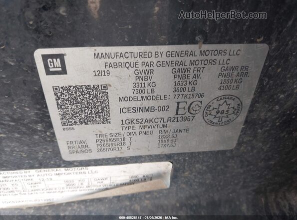 1GKS2AKC7LR213967 2020 GMC YUKON Black Vista del compartimento del motor
