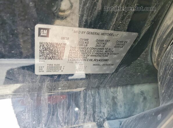 1GKS2BKC0LR143380 2020 GMC YUKON Black VIN კოდის სტიკერის ხედი