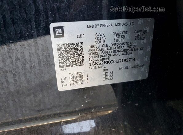 1GKS2BKC0LR193714 2020 GMC YUKON Черный Вид наклейки с VIN-кодом