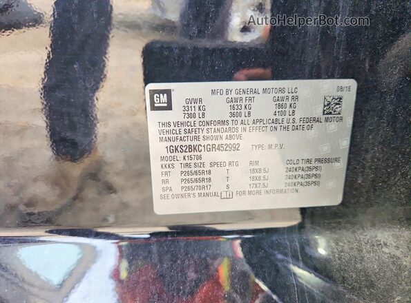 1GKS2BKC1GR452992 2016 GMC YUKON Black Widok naklejki z numerem VIN