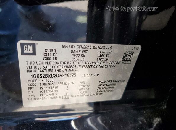 1GKS2BKC2GR218425 2016 GMC YUKON Black VIN կոդի պիտակի տեսք