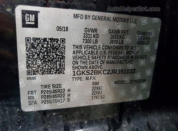 1GKS2BKC2JR351032 2018 GMC YUKON Black Widok wnętrza 360 stopni