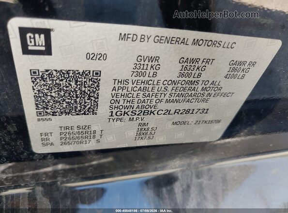 1GKS2BKC2LR281731 2020 GMC YUKON Black Engine compartment view
