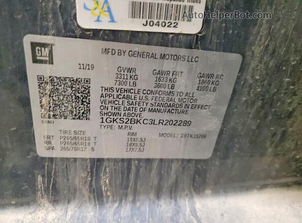 1GKS2BKC3LR202289 2020 GMC YUKON Charcoal Widok wnętrza 360 stopni