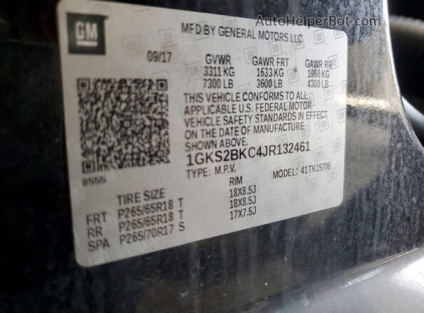 1GKS2BKC4JR132461 2018 GMC YUKON Black Widok wnętrza 360 stopni