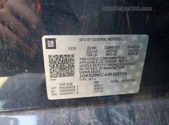 1GKS2BKC4JR303774 2018 GMC YUKON Black VIN კოდის სტიკერის ხედი
