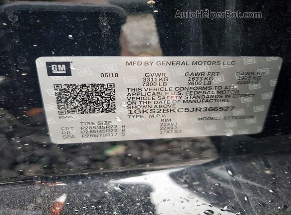 1GKS2BKC5JR366527 2018 GMC YUKON Черный Вид наклейки с VIN-кодом