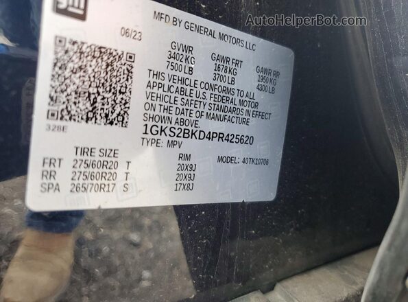 1GKS2BKD4PR425620 2023 GMC YUKON Blue Widok naklejki z numerem VIN
