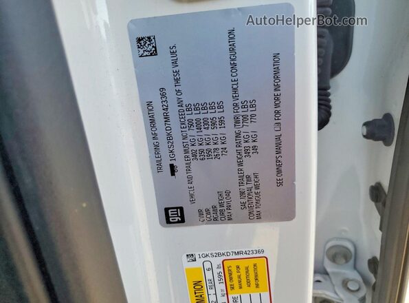 1GKS2BKD7MR423369 2021 GMC YUKON White Вид наклейки з VIN-кодом