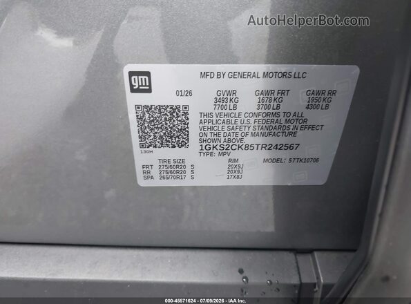 1GKS2CK85TR242567 2026 GMC YUKON Silver Widok komory silnika