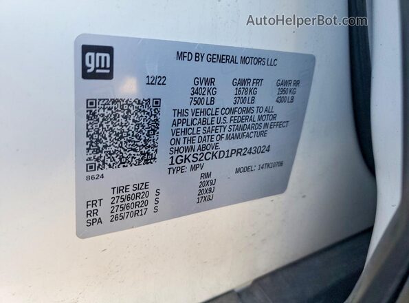 1GKS2CKD1PR243024 2023 GMC YUKON White Widok komory silnika