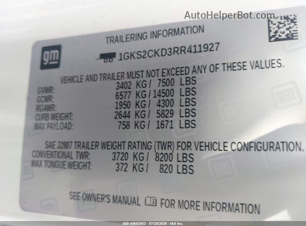 1GKS2CKD3RR411927 2024 GMC YUKON White Widok komory silnika