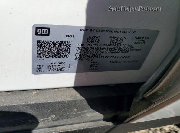 1GKS2CKD7PR477930 2023 GMC YUKON White სალონის 360-გრადუსიანი ხედი