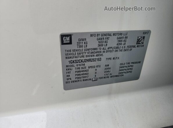 1GKS2CKJ2HR282163 2017 GMC YUKON White VIN կոդի պիտակի տեսք