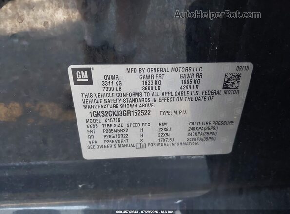 1GKS2CKJ3GR152522 2016 GMC YUKON Black Вид підкапотного простору