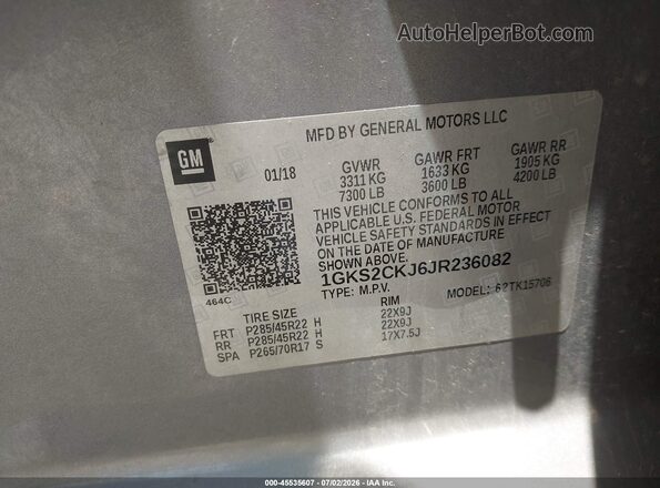 1GKS2CKJ6JR236082 2018 GMC YUKON Silver Engine compartment view