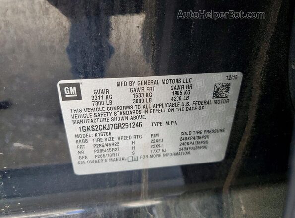 1GKS2CKJ7GR251246 2016 GMC YUKON Black Widok naklejki z numerem VIN