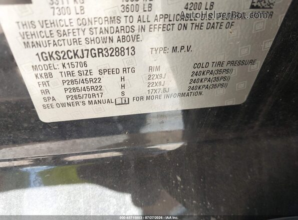 1GKS2CKJ7GR328813 2016 GMC YUKON Black Вид підкапотного простору