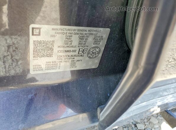 1GKS2CKJ9JR191462 2018 GMC YUKON Charcoal VIN sticker view