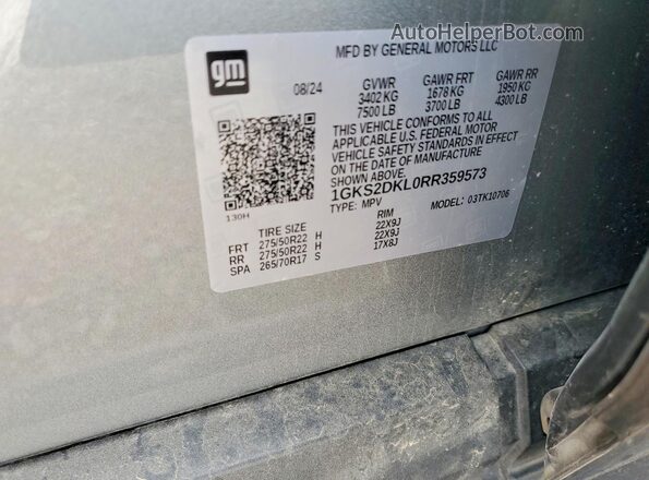 1GKS2DKL0RR359573 2024 GMC YUKON Silver VIN կոդի պիտակի տեսք