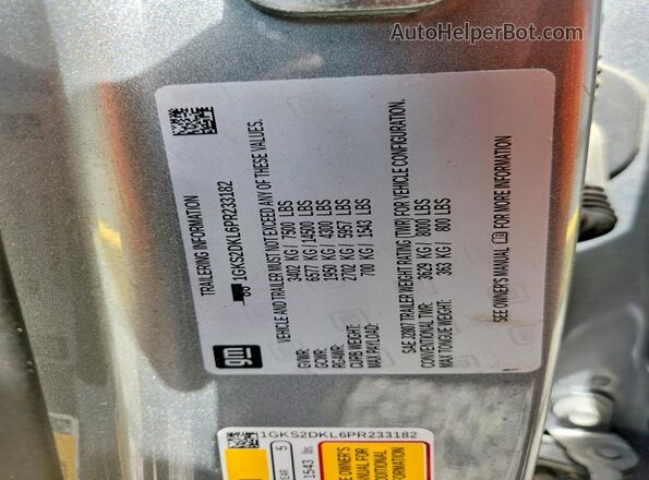1GKS2DKL6PR233182 2023 GMC YUKON Silver VIN sticker view
