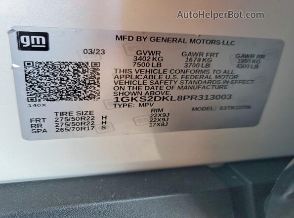 1GKS2DKL8PR313003 2023 GMC YUKON White 360 interior view