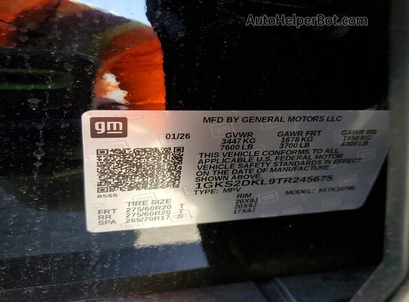 1GKS2DKL9TR245675 2026 GMC YUKON Черный Панорамный вид салона 360°