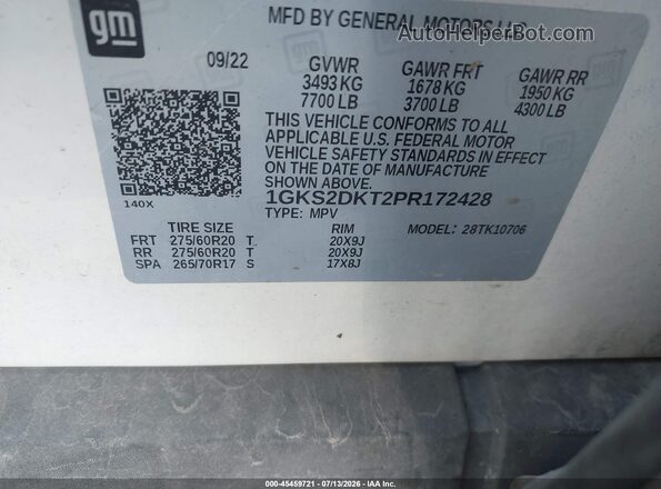 1GKS2DKT2PR172428 2023 GMC YUKON White Widok komory silnika