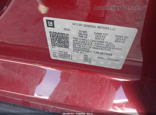 1GKS2GKC7JR367059 2018 GMC YUKON Red Вид підкапотного простору
