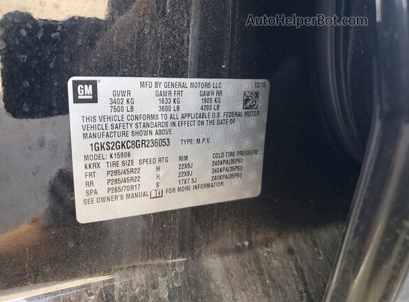 1GKS2GKC8GR236053 2016 GMC YUKON Черный Вид наклейки с VIN-кодом