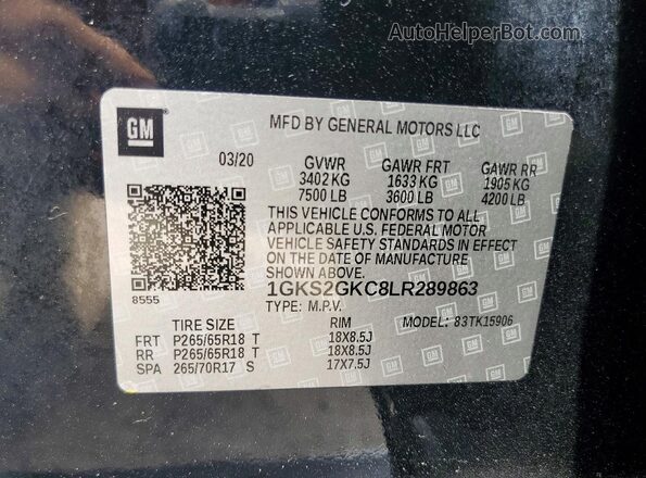 1GKS2GKC8LR289863 2020 GMC YUKON Black VIN sticker view