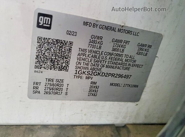 1GKS2GKD2PR296497 2023 GMC YUKON White 360 interior view