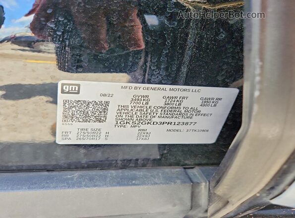 1GKS2GKD3PR123877 2023 GMC YUKON Black VIN კოდის სტიკერის ხედი