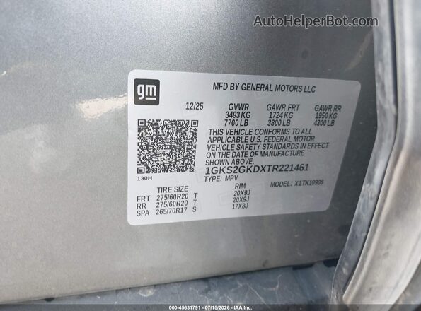 1GKS2GKDXTR221461 2026 GMC YUKON Silver Widok komory silnika
