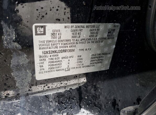 1GKS2HKJ2GR413684 2016 GMC YUKON Черный Вид наклейки с VIN-кодом