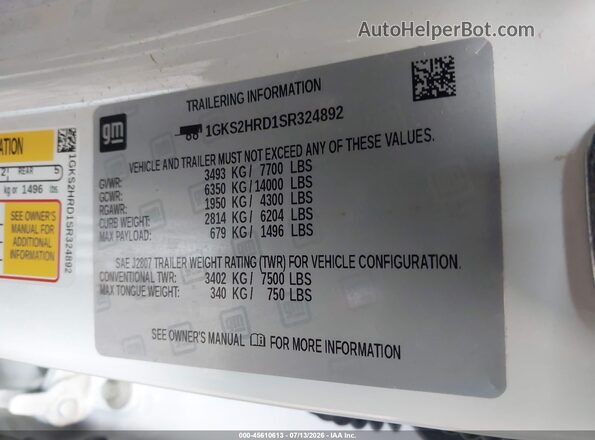 1GKS2HRD1SR324892 2025 GMC YUKON White Engine compartment view