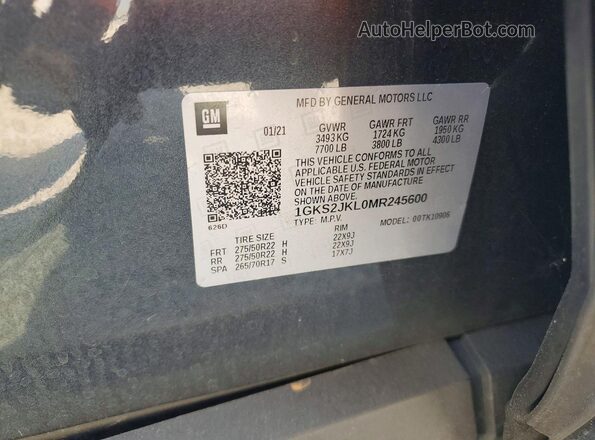 1GKS2JKL0MR245600 2021 GMC YUKON Gray VIN კოდის სტიკერის ხედი