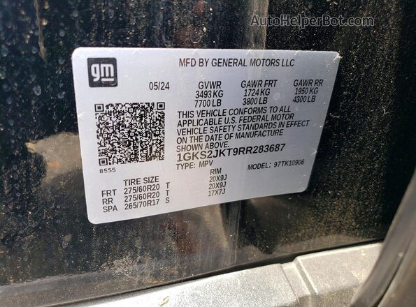 1GKS2JKT9RR283687 2024 GMC YUKON Black VIN კოდის სტიკერის ხედი