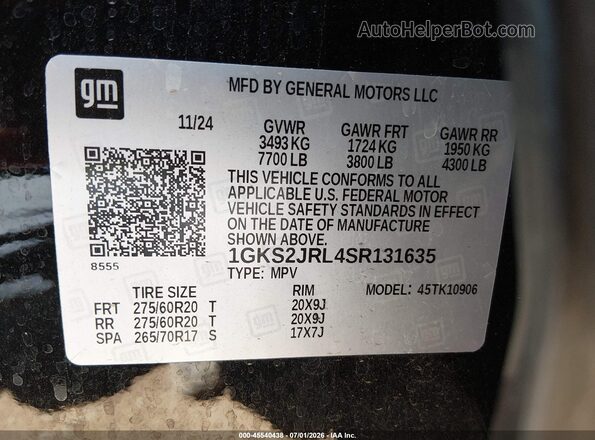 1GKS2JRL4SR131635 2025 GMC YUKON Black Widok komory silnika