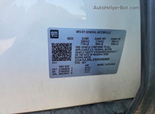 1GKS2JRLXSR346968 2025 GMC YUKON White Սալոնի 360 աստիճան տեսք