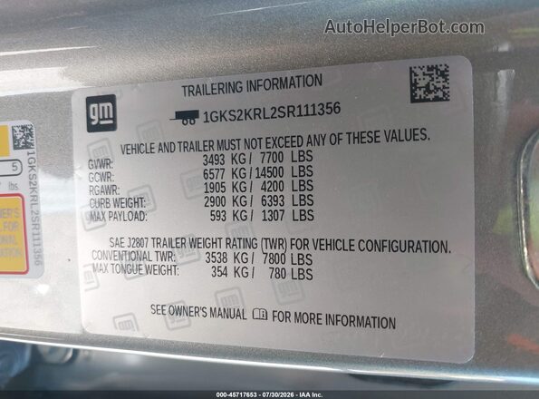 1GKS2KRL2SR111356 2025 GMC YUKON Silver Вид підкапотного простору