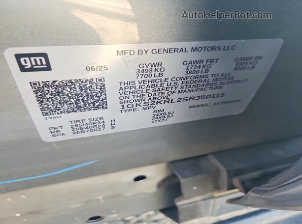 1GKS2KRL2SR350115 2025 GMC YUKON Silver 360 interior view