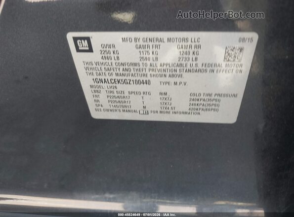 1GNALCEK5GZ100440 2016 CHEVROLET EQUINOX Gray Vista del compartimento del motor